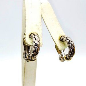 Vintage Silver Tone Hoop Earrings with Overlapping Dragon Scales Design, Clip On